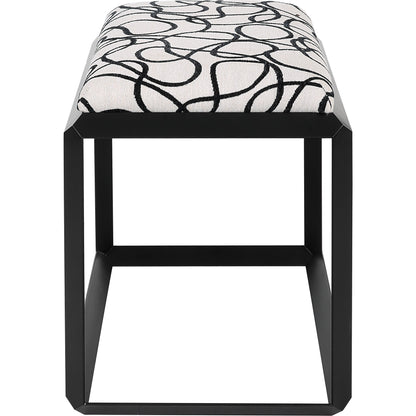 Curls Bench by Uttermost in stone gray and satin black. Made from iron, mdf, polyester, foam in a modern style.