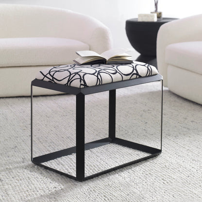 Curls Bench by Uttermost in stone gray and satin black. Made from iron, mdf, polyester, foam in a modern style.