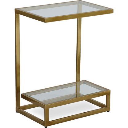 Musing Accent Table by Uttermost in brushed brass. Made from iron, glass in a modern style.