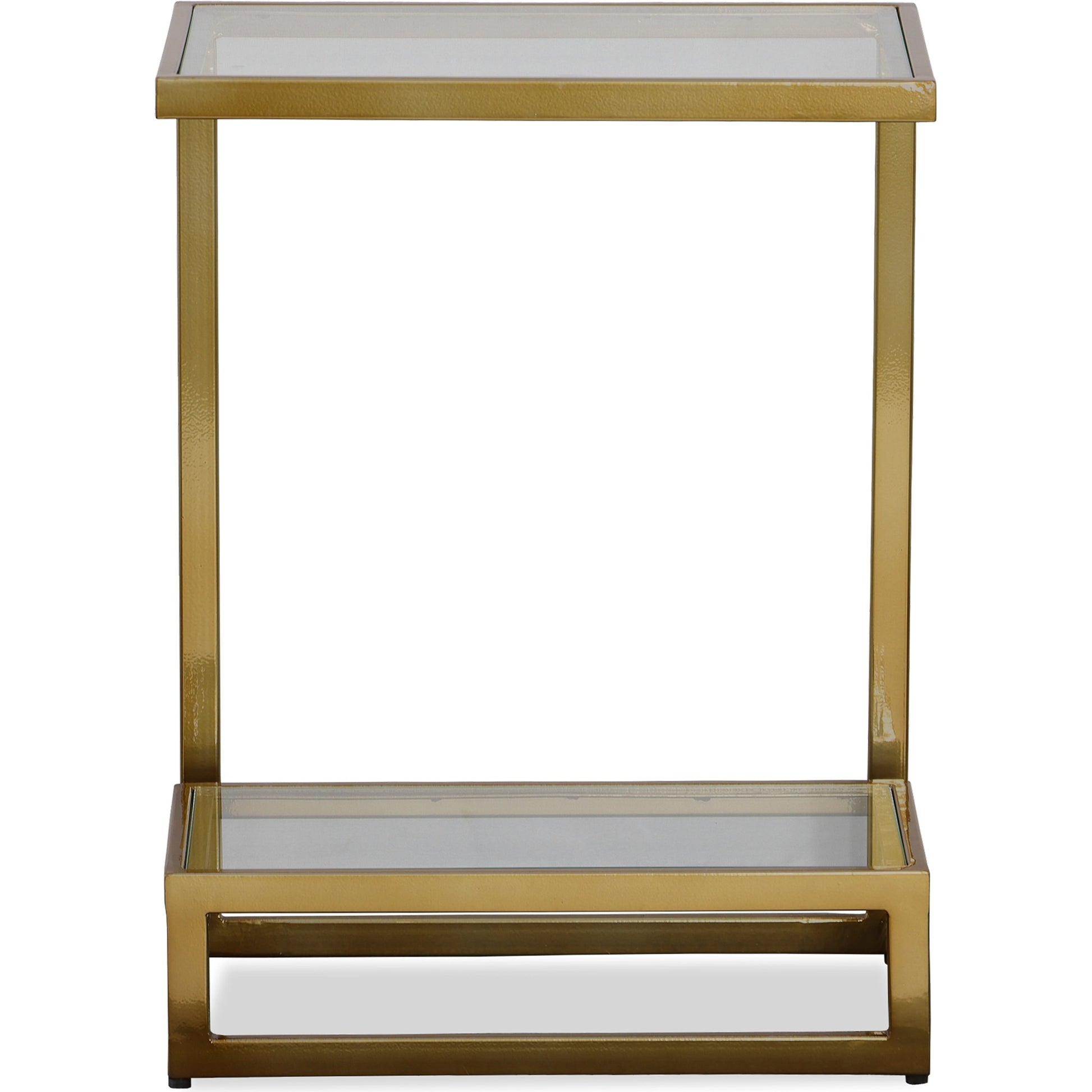 Musing Accent Table by Uttermost in brushed brass. Made from iron, glass in a modern style.