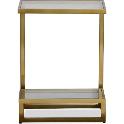 Musing Accent Table by Uttermost in brushed brass. Made from iron, glass in a modern style.