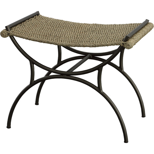 Playa Bench by Uttermost in natural, brushed gunmetal. Made from metal with seagrass in a cottage & farmhouse style.