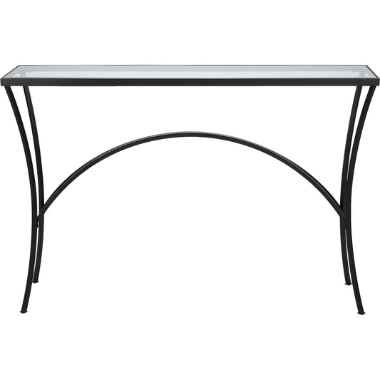 Alayna Console Table by Uttermost in black. Made from metal, tempered glass in a modern style.
