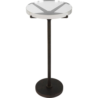 Forge Accent Table by Uttermost in rustic brown. Made from metal, crystal in a modern style.