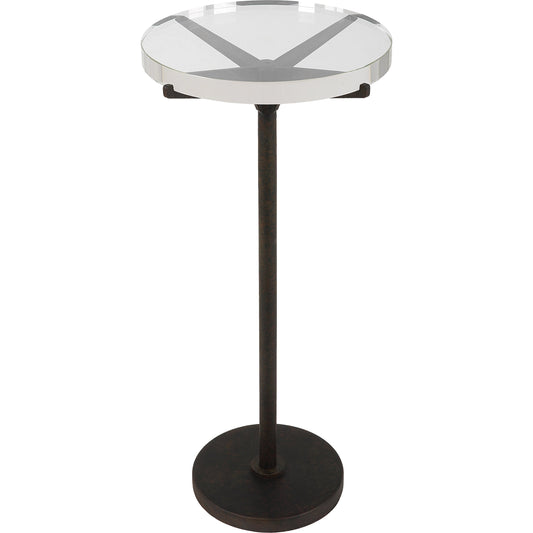 Forge Accent Table by Uttermost in rustic brown. Made from metal, crystal in a modern style.