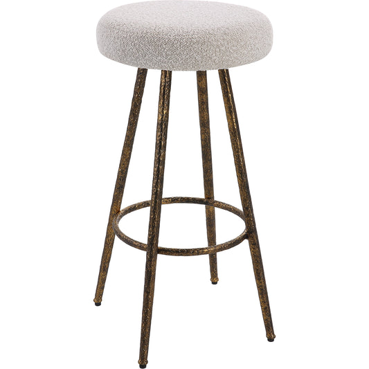 Braven Counter Stool by Uttermost in gold. Made from metal, mdf, foam, fabric in a modern style.