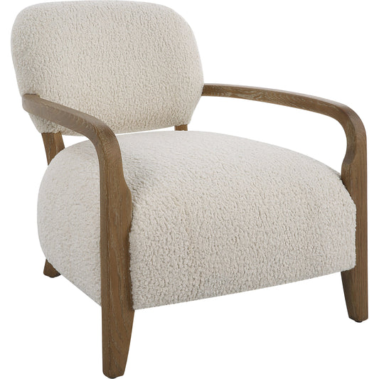 Telluride Accent Chair by Uttermost in natural and oak. Made from oak, morgan sheepskin, foam, plywood in a modern style.