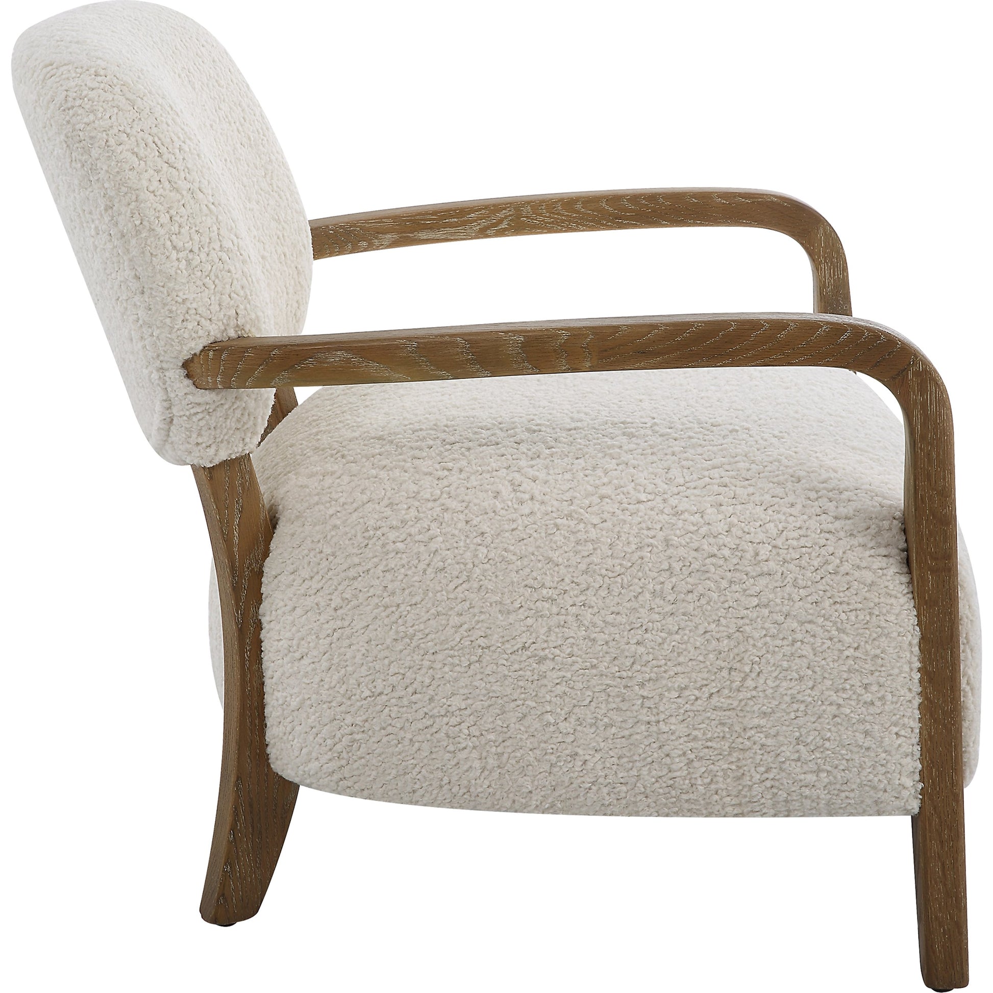 Telluride Accent Chair by Uttermost in natural and oak. Made from oak, morgan sheepskin, foam, plywood in a modern style.