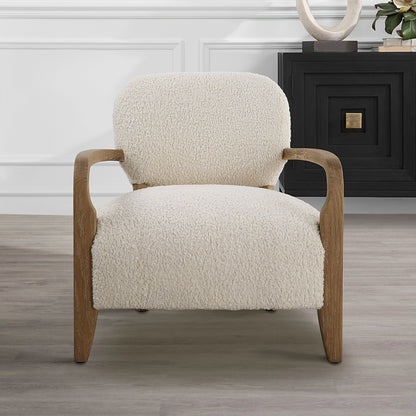 Telluride Accent Chair by Uttermost in natural and oak. Made from oak, morgan sheepskin, foam, plywood in a modern style.