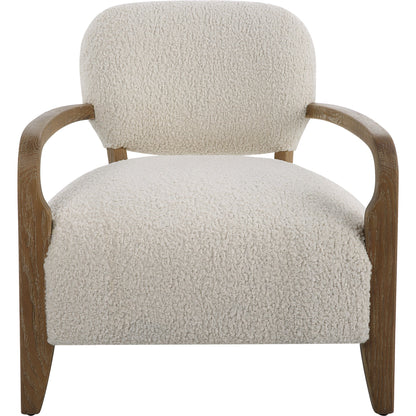 Telluride Accent Chair by Uttermost in natural and oak. Made from oak, morgan sheepskin, foam, plywood in a modern style.