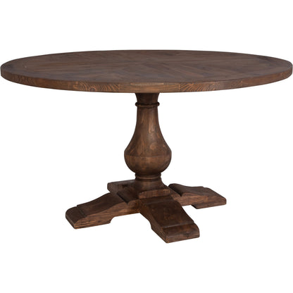 Stratford Round Dining Table by Uttermost in stony gray wash. Made from reclaimed fir in a traditional style.