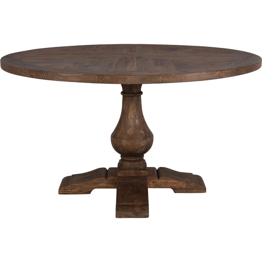 Stratford Round Dining Table by Uttermost in stony gray wash. Made from reclaimed fir in a traditional style.