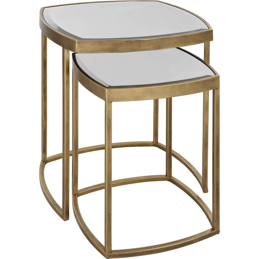 Vista Nesting Tables (Set of 2) by Uttermost in antique gold. Made from iron, mirror in a modern style.