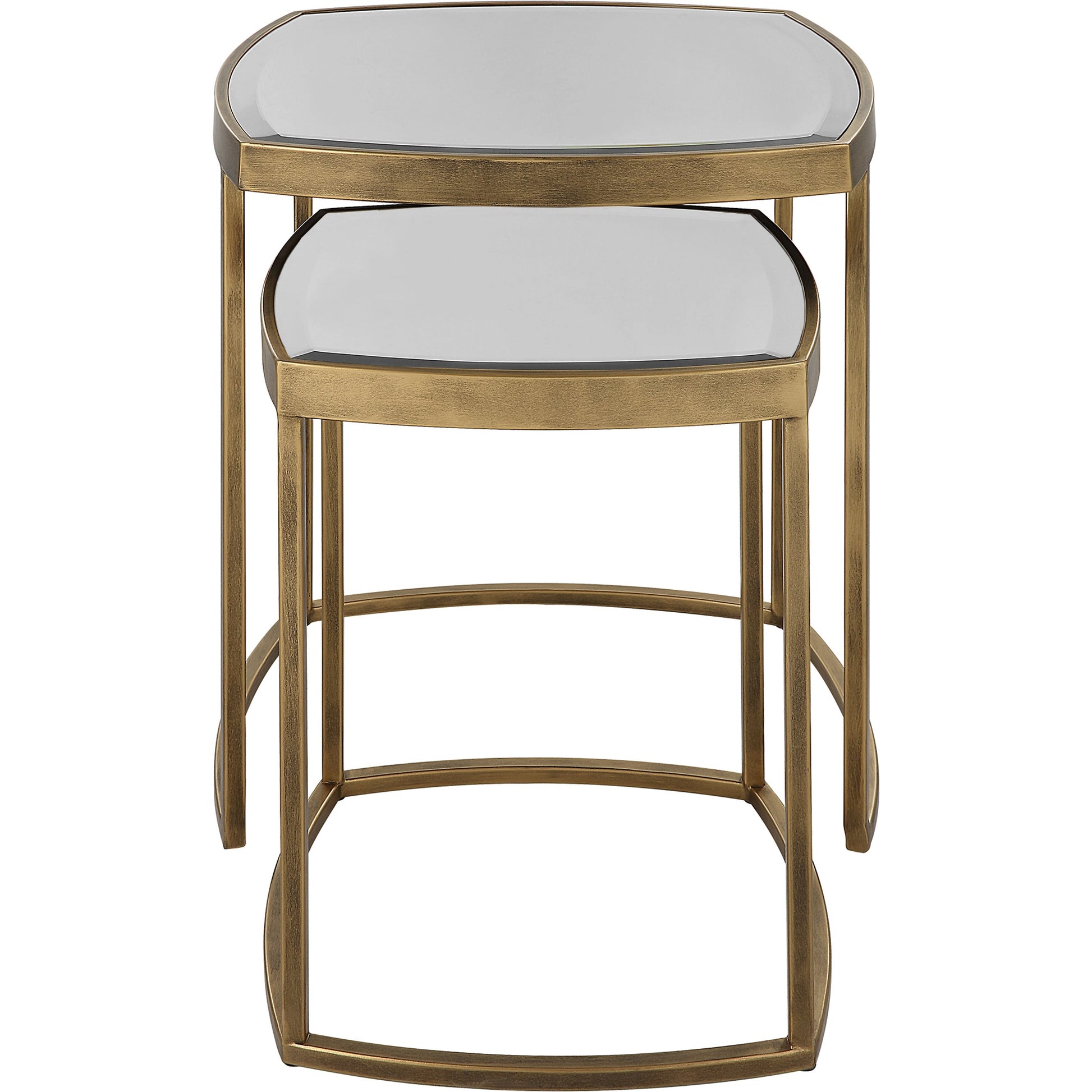 Vista Nesting Tables (Set of 2) by Uttermost in antique gold. Made from iron, mirror in a modern style.