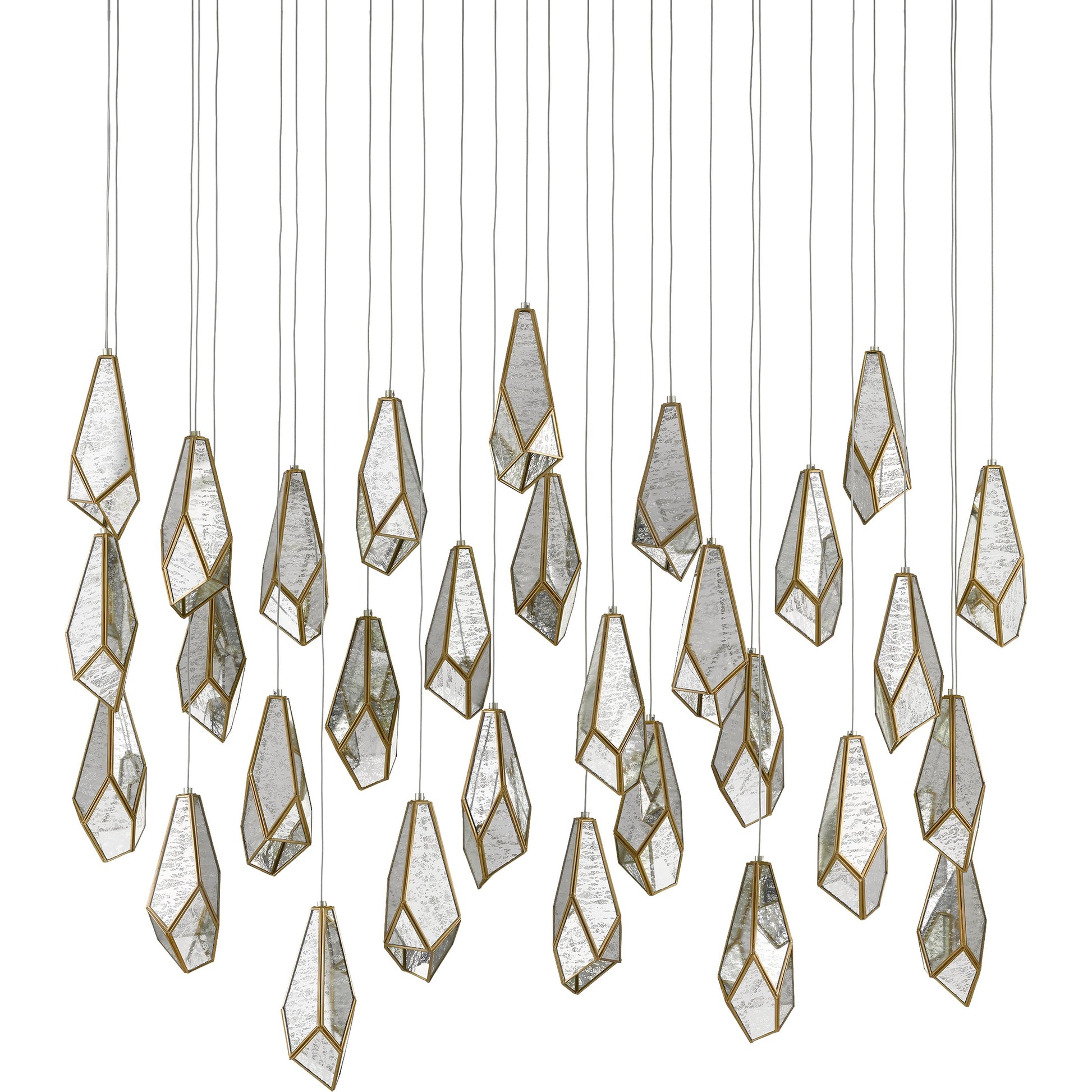 Glace Linear Pendant by Currey and Company in painted silver, antique brass. Made from brass in a modern style.