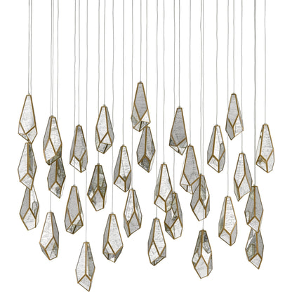 Glace Linear Pendant by Currey and Company in painted silver, antique brass. Made from brass in a modern style.