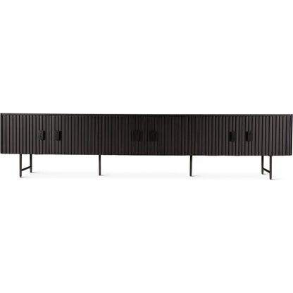 Halden 98" Plasma Cabinet by World Interiors in matte black. Made from mango wood in a unique style.
