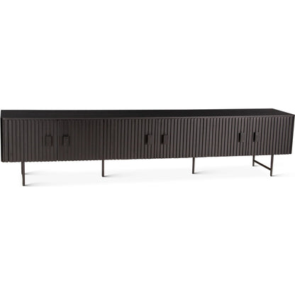 Halden 98" Plasma Cabinet by World Interiors in matte black. Made from mango wood in a unique style.