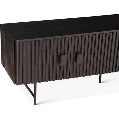 Halden 98" Plasma Cabinet by World Interiors in matte black. Made from mango wood in a unique style.