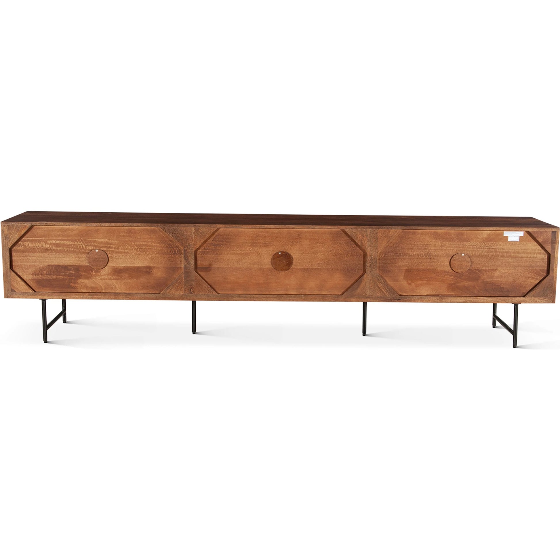 Halden 98" Plasma Cabinet by World Interiors in matte black. Made from mango wood in a unique style.