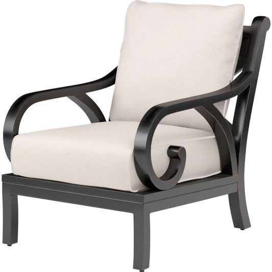 Monterey Outdoor Club Chair by Sunset West in browns. Made from aluminum in a traditional style.