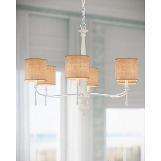 Donnybrook Chandelier by Currey and Company in snow white, white. Made from wrought iron, kraft paper twine in a unique style.
