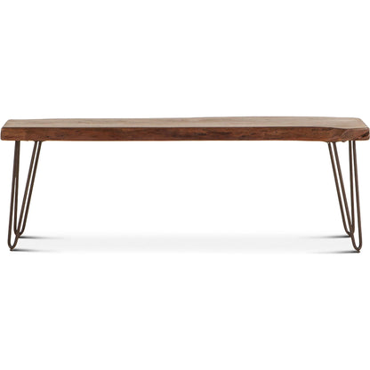 Grandby Dining Bench by World Interiors in brown and walnut, antique zinc. Made from acacia wood, steel in a modern style.
