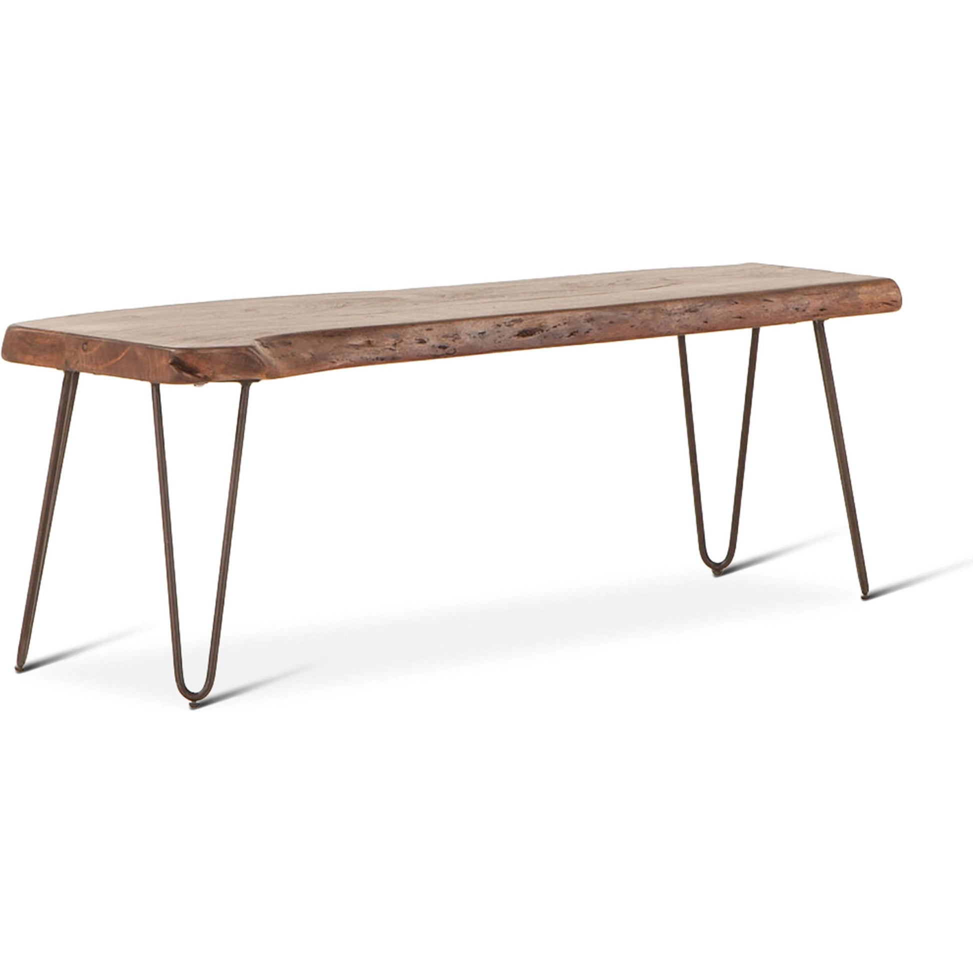 Grandby Dining Bench by World Interiors in brown and walnut, antique zinc. Made from acacia wood, steel in a modern style.