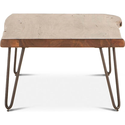 Grandby Coffee Table by World Interiors in brown and walnut, antique zinc. Made from acacia wood, steel in a modern style.