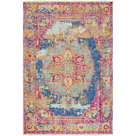 Festival Rug - 17407 by Surya in rose, seafoam, dark blue, mustard, light olive, brown. Made from 100% wool in a unique style.