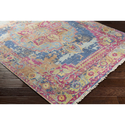 Festival FVL-1002 Rug by Surya in rose, seafoam, dark blue, mustard, light olive, brown. Made from 100% wool in a unique style.