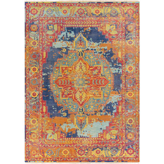 Festival Rug - 17407 by Surya in rose, seafoam, dark blue, mustard, light olive, brown. Made from 100% wool in a unique style.