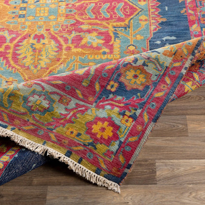 Festival FVL-1002 Rug by Surya in rose, seafoam, dark blue, mustard, light olive, brown. Made from 100% wool in a unique style.