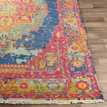 Festival FVL-1002 Rug by Surya in rose, seafoam, dark blue, mustard, light olive, brown. Made from 100% wool in a unique style.