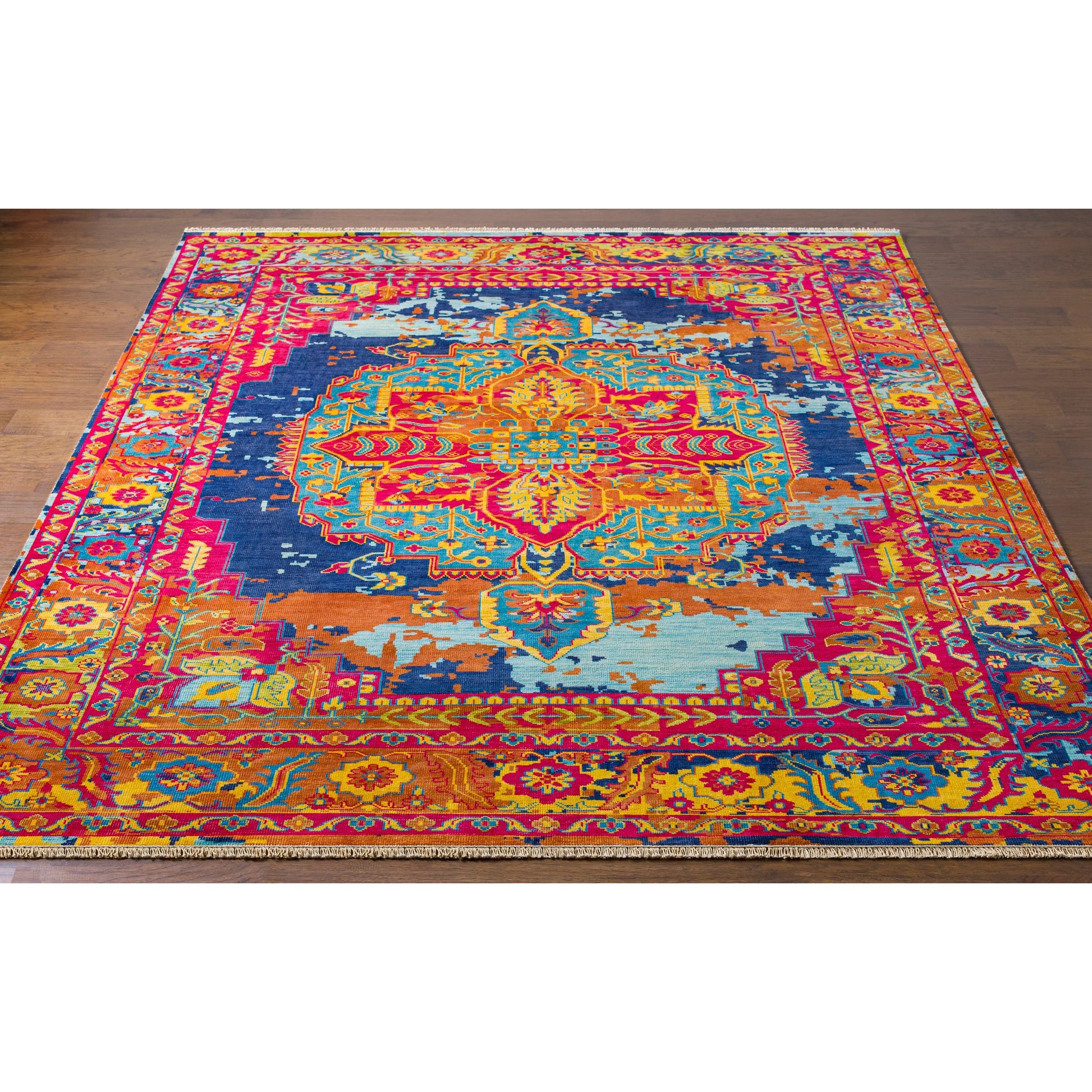 Festival FVL-1002 Rug by Surya in rose, seafoam, dark blue, mustard, light olive, brown. Made from 100% wool in a unique style.