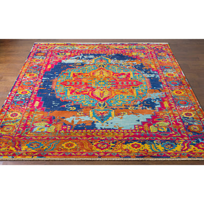 Festival FVL-1002 Rug by Surya in rose, seafoam, dark blue, mustard, light olive, brown. Made from 100% wool in a unique style.