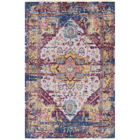 Festival Rug by Surya in burgandy, lilac, medium gray, light olive, blue, purple. Made from 100% wool in a unique style.