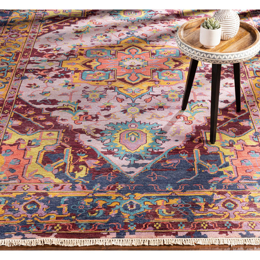 Festival Rug by Surya in burgandy, lilac, medium gray, light olive, blue, purple. Made from 100% wool in a unique style.