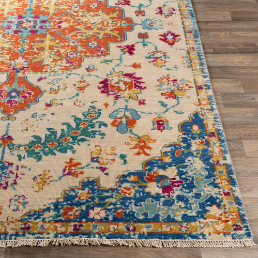 Festival Rug - 22370 by Surya in light beige, dark blue, mustard, ice blue, rose, dusty sage. Made from 100% wool in a unique style.