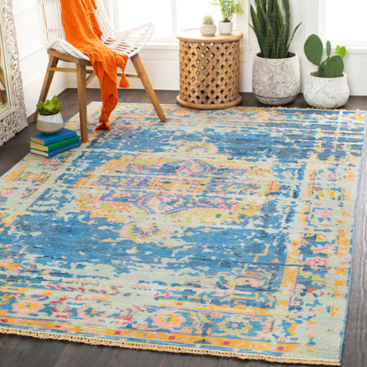 Festival Rug by Surya in blue, navy, medium gray, seafoam, olive. Made from 100% wool in a unique style.