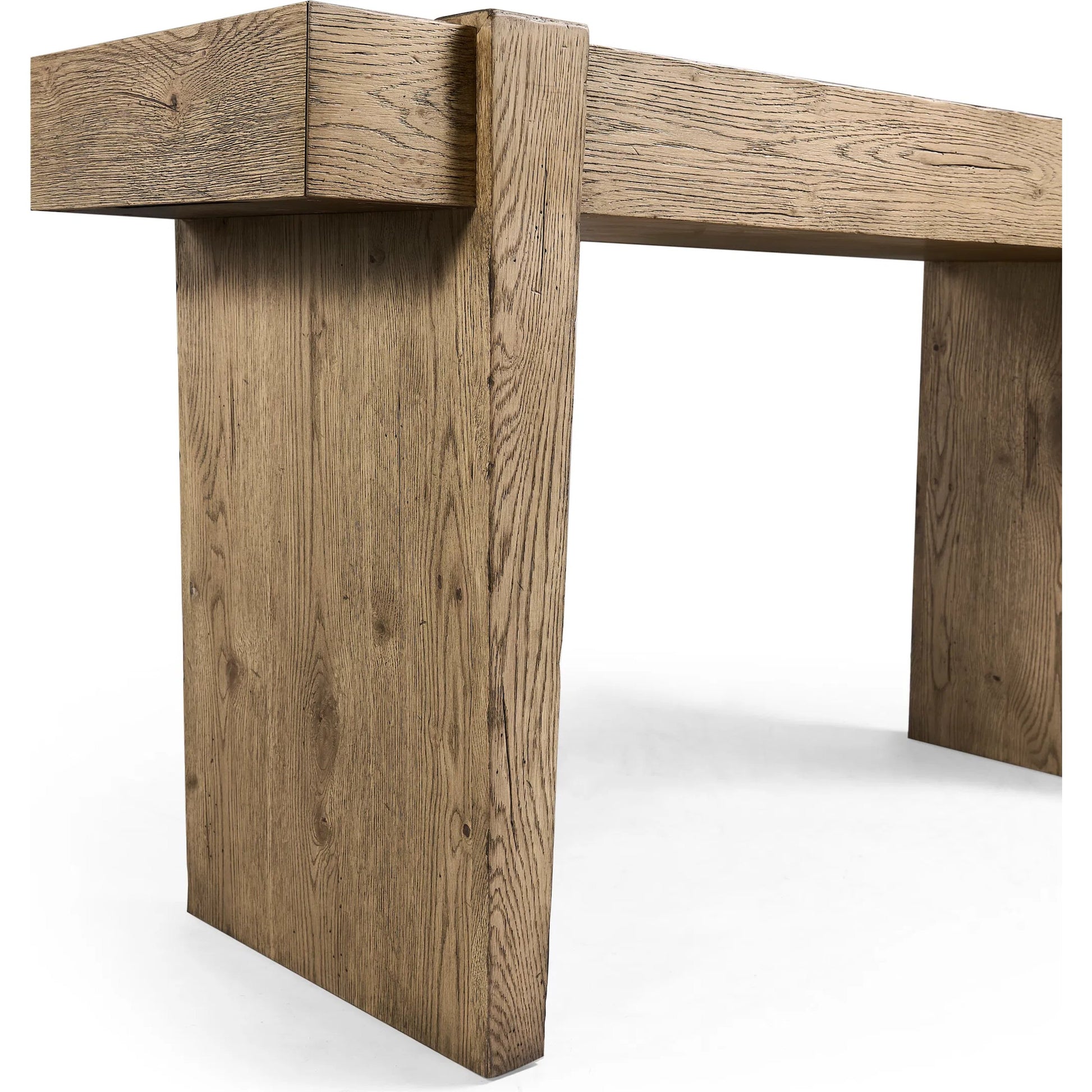 Echo Canyon Marble Console by Jonathan Charles in faded oak. Made from oak veneer in a cottage & farmhouse style.