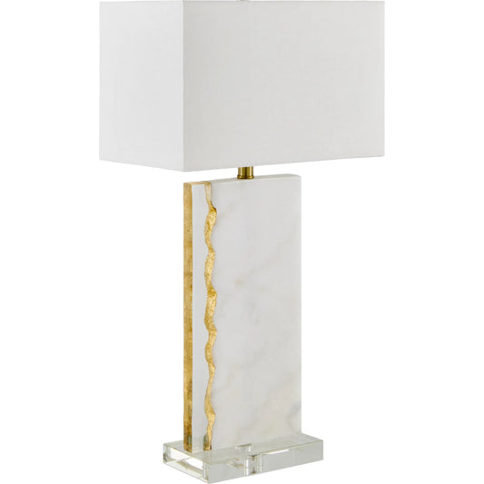 Fivo Accent Table Lamp by Surya in body: white; base: clear; finial: gold; cord: translucent and paintedpaintedpolishedpainted. Made from marble, resin, crystal, linen, plastic, iron in a unique style.