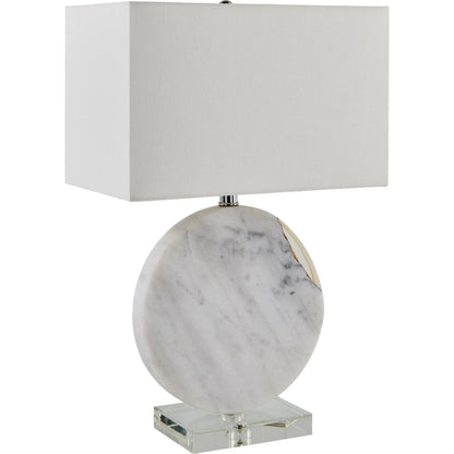 Fivo Round Accent Table Lamp by Surya in white, translucent, gold, clear and paintedpaintedpolishedpainted. Made from marble, resin, crystal, linen, plastic, iron in a modern style.