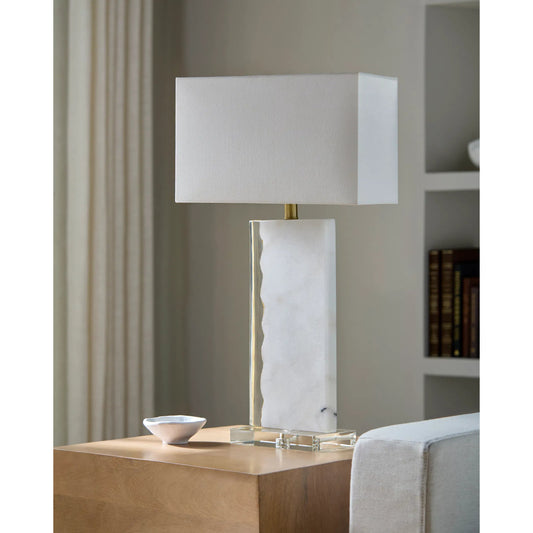 Fivo Accent Table Lamp by Surya in body: white; base: clear; finial: gold; cord: translucent and paintedpaintedpolishedpainted. Made from marble, resin, crystal, linen, plastic, iron in a unique style.
