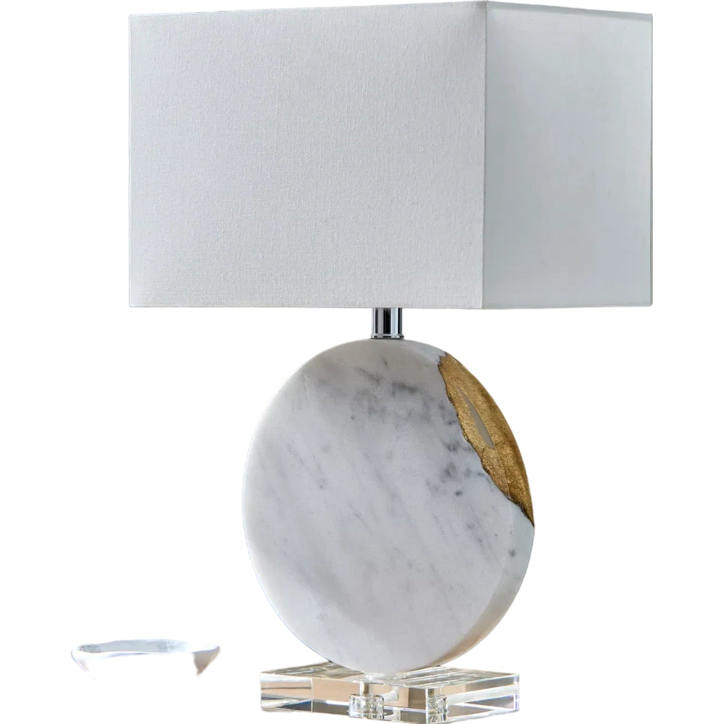 001 SI-2245005 | Primary Silo | Fivo Round Accent Table Lamp by Surya in white, translucent, gold, clear and paintedpaintedpolishedpainted. Made from marble, resin, crystal, linen, plastic, iron in a modern style.