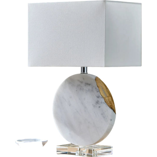 Fivo Accent Table Lamp by Surya in body: white; base: clear; finial: gold; cord: translucent and paintedpaintedpolishedpainted. Made from marble, resin, crystal, linen, plastic, iron in a unique style.