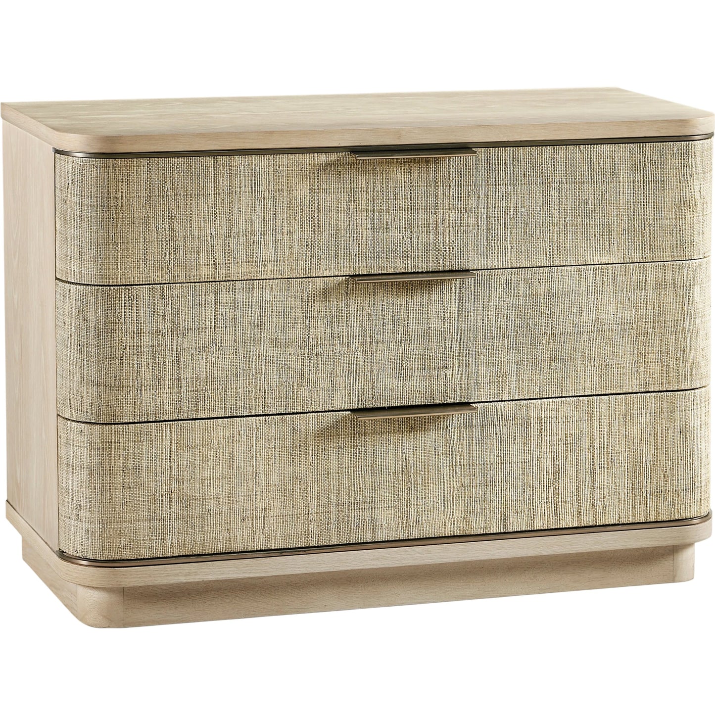 001 SI-2186255 | Primary Silo | Water Seiche Large Grasscloth Nightstand by Jonathan Charles in whitewash oak. Made from oak, grass cloth, brass in a transitional style.