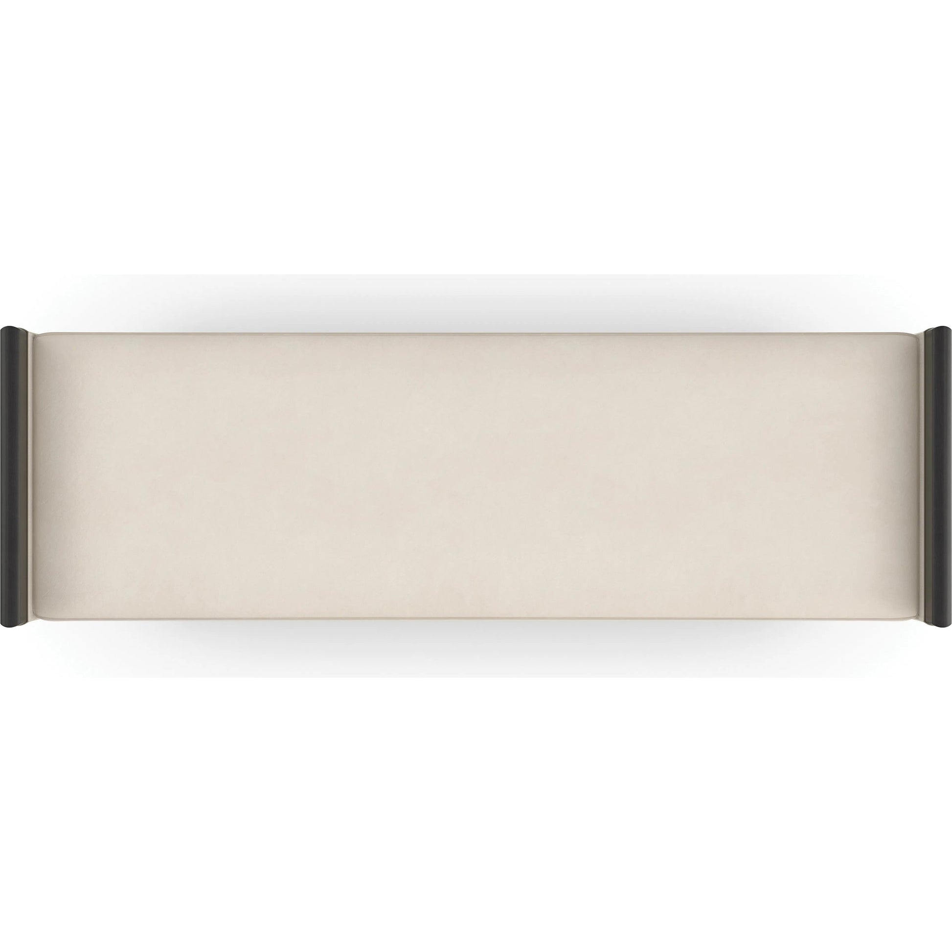 Crete End of Bed Bench by Caracole in ivory, gold and charred bark, brushed gold paint, ivory craze. Made from poplar, dyed makore in a unique style.
