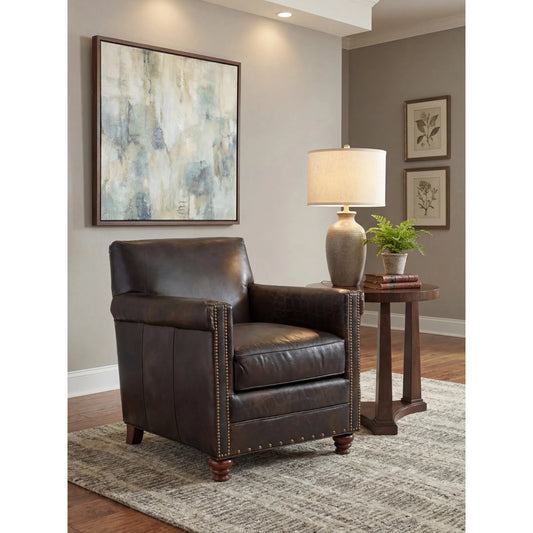 Potter Club Chair by Hooker Furniture in old saddle fudge. Made from leather in a traditional style.