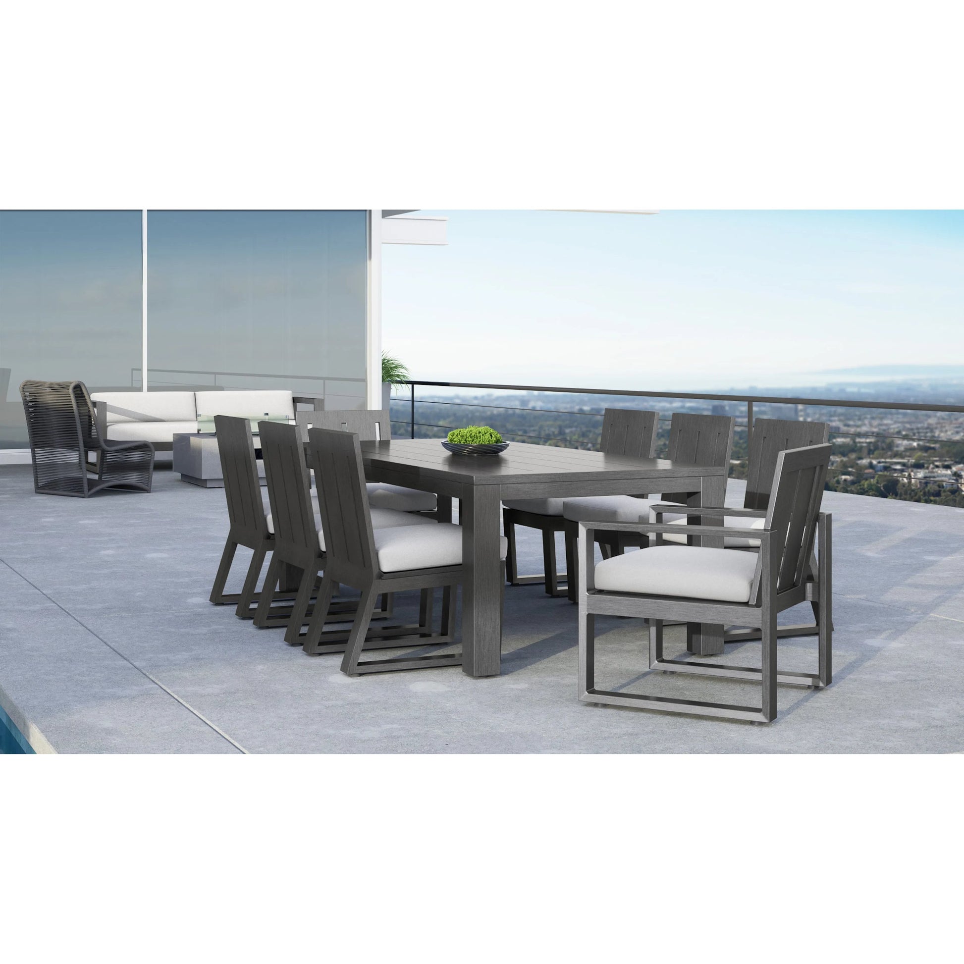 Redondo Outdoor Dining Chair by Sunset West in grays. Made from aluminum in a modern style.
